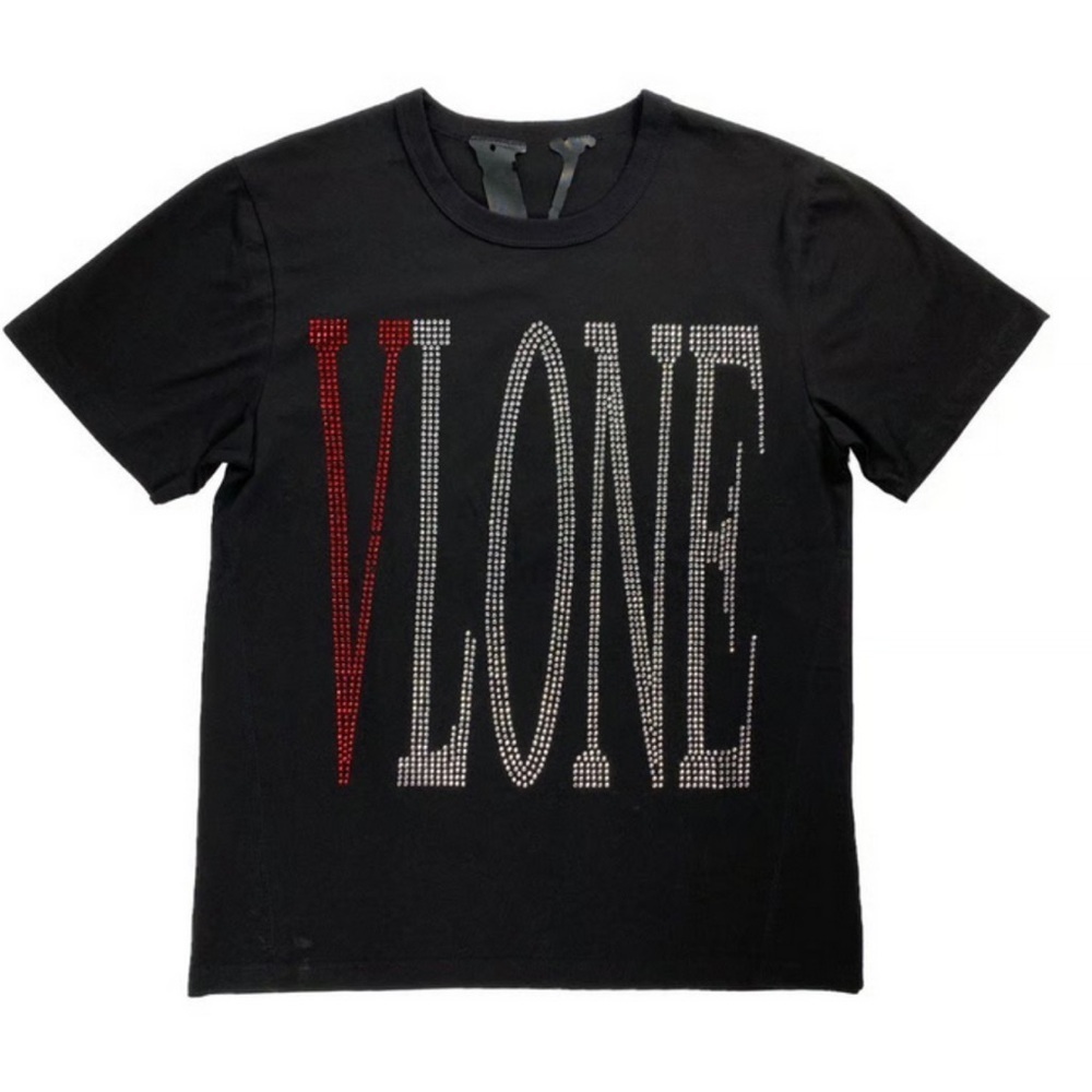 VLONE Rhinestone Logo T-Shirt Black Size Large NWT Big V Back